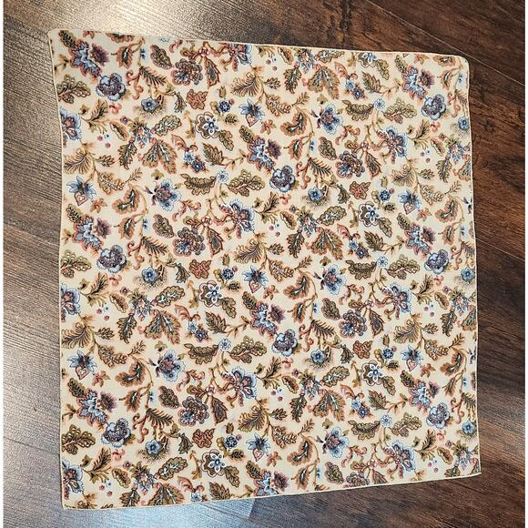 Indienne Floral Bandana Kerchief Stitched Beige Neutrals Red Blue 20 x 20 - Picture 2 of 4